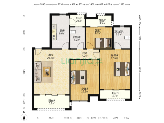 明豪澜庭 3室1厅2卫 133平方