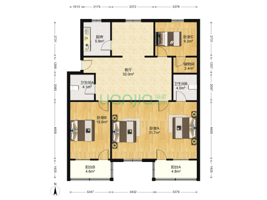 钱桥新村 3室1厅2卫 134平方