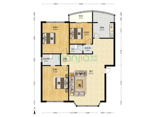 学府街65号 3室1厅3卫 145平方