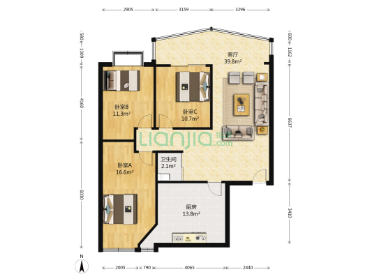 合水嘉园 3室1厅1卫 117平方