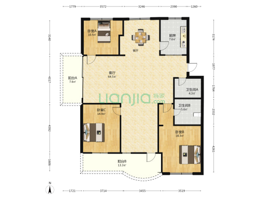 凤福花园 3室1厅2卫 159平方