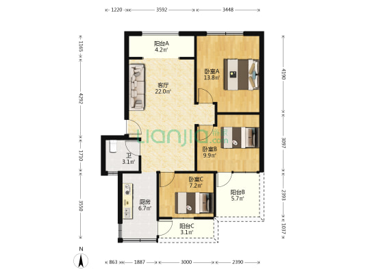 花洲新村 3室1厅1卫 91平方
