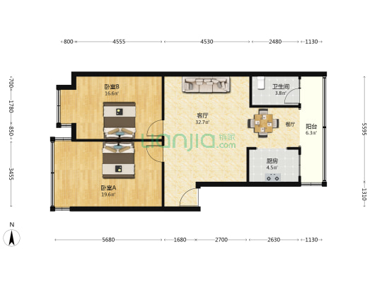 嘉和苑 2室1厅1卫 95平方