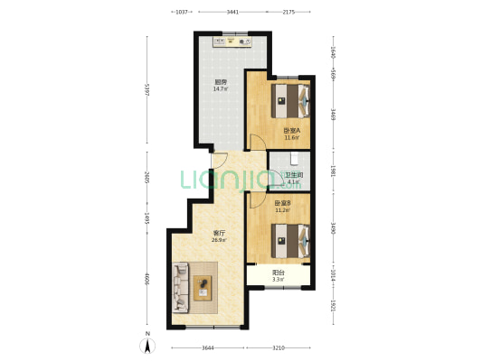 农商住宅小区 2室1厅1卫 103平方