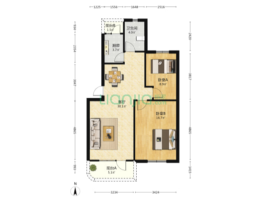 深港花园 2室1厅1卫 83平方