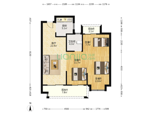 崇文花园 3室1厅1卫 95平方