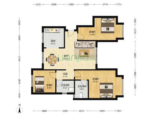 海伦堡三千樾 3室1厅2卫 100平方