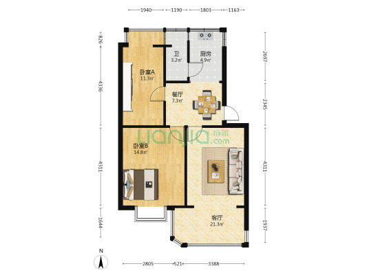 新闻北路 2室2厅1卫 66平方