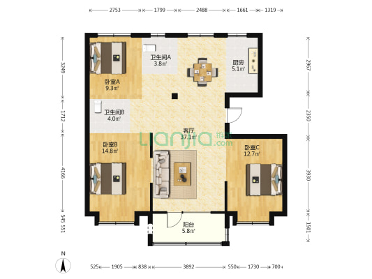 V7十里澜山二期 3室1厅2卫 120平方