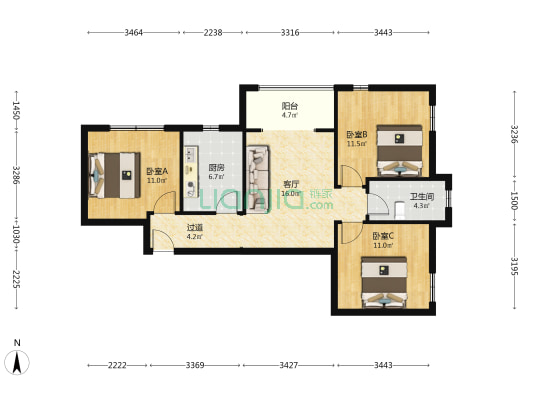 浅水湾小区 3室1厅1卫 94平方