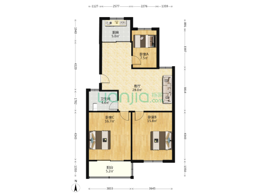 北漪路5号 3室1厅1卫 99平方