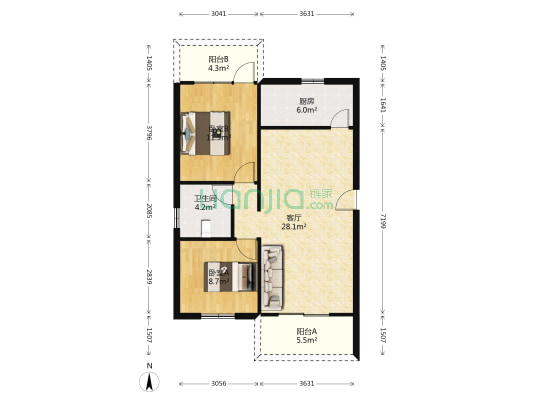 天马城一期 2室1厅1卫 82平方
