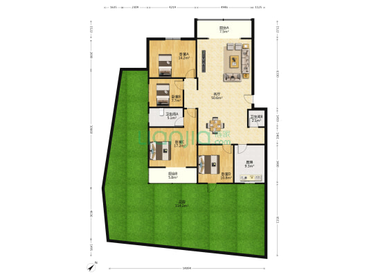 竹湖翠苑 4室1厅2卫 154平方