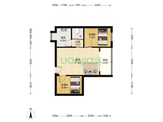 新华路 2室1厅1卫 49平方