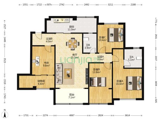 富悦麓山别苑 4室1厅2卫 120平方