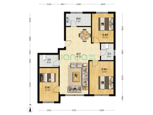 保合垄上公元 3室1厅2卫 120平方