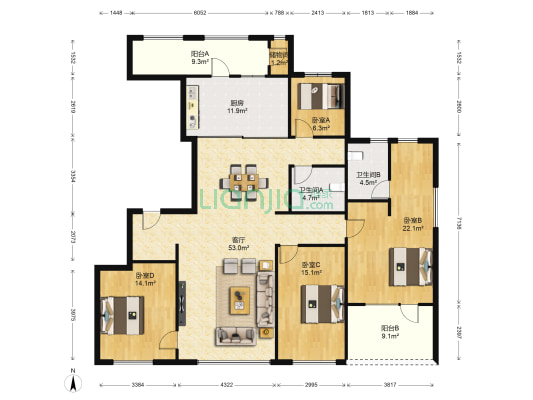 大都会公元 4室1厅2卫 129平方