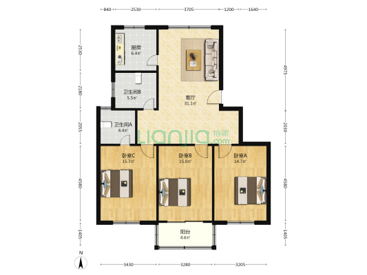 泰南花苑 3室1厅2卫 118平方