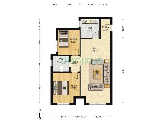 梧桐苑 2室1厅1卫 88平方