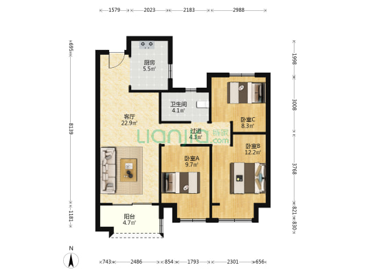 保利天珺 3室1厅1卫 97平方