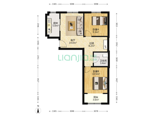 金隅畅和园4号院 2室1厅1卫 80平方
