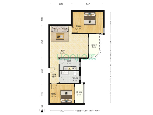 锦丽斯公寓 2室1厅1卫 92平方