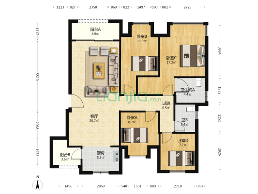 御华兰亭一期 4室1厅2卫 122平方