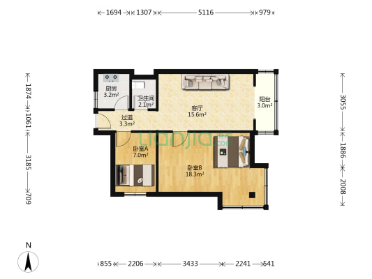 胜芳街 2室1厅1卫 64平方