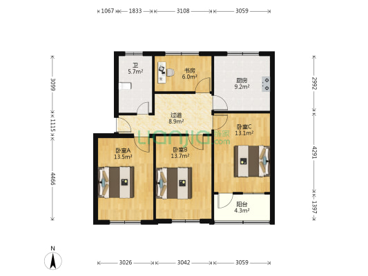钟南小区 4室0厅1卫 94平方
