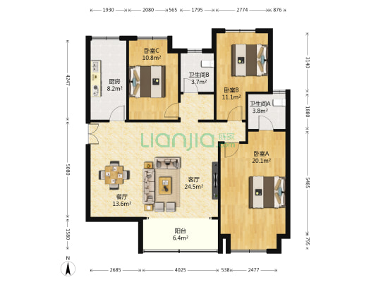 元琦·林居 3室2厅2卫 128平方