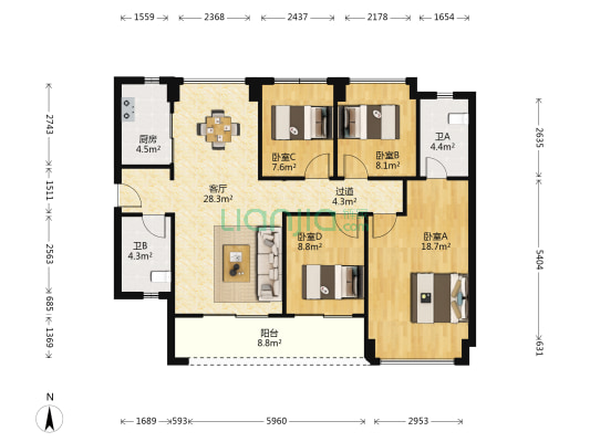 卓越浅水湾 4室1厅2卫 118平方