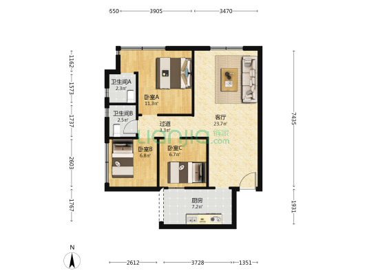眉山联想叠云创新科技园三期 3室1厅2卫 78平方