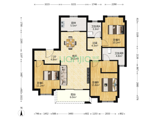 翡翠天域麓园  3室1厅2卫 115平方