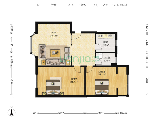金航花园 2室1厅1卫 95平方