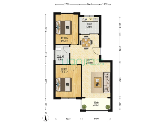 聚博苑小区 2室1厅1卫 77平方