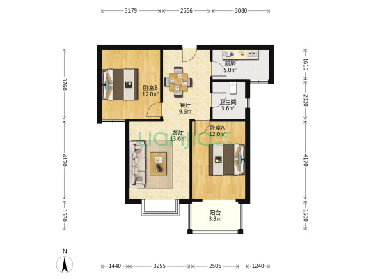 金桥天海湾 2室2厅1卫 88平方