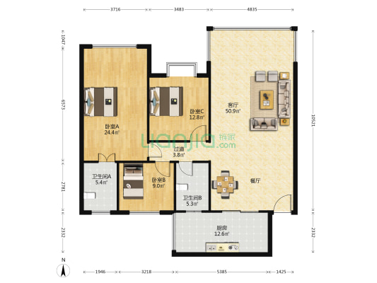 美佳·假日花园 3室1厅2卫 145平方