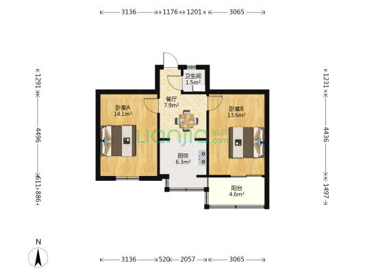 丰产路27号 2室1厅1卫 57平方
