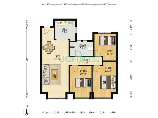 保利领秀山公园里（十一区） 3室1厅1卫 95平方
