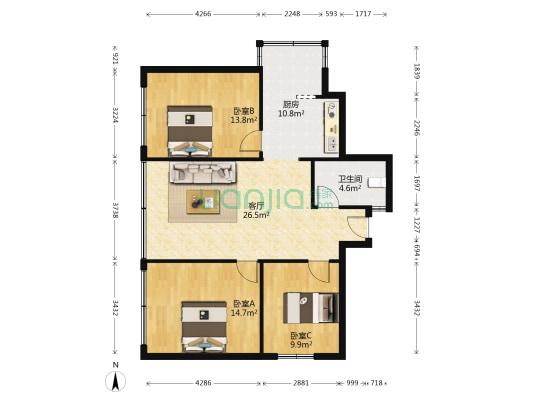 宝山南路514号 3室1厅1卫 100平方