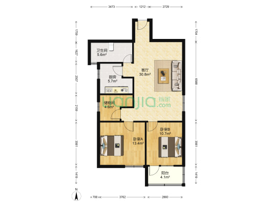 海平阁 2室1厅1卫 98平方