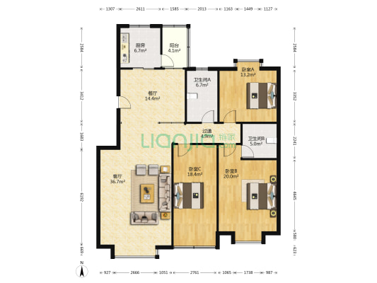 和生公寓 3室2厅2卫 157平方
