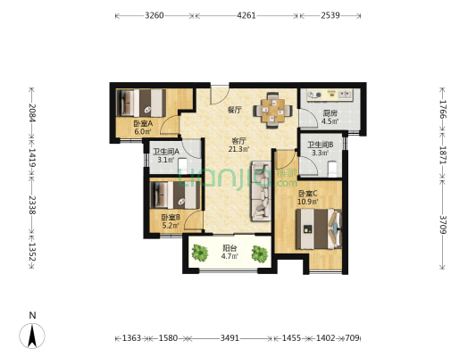 特房樾鸣湾 3室1厅2卫 82平方
