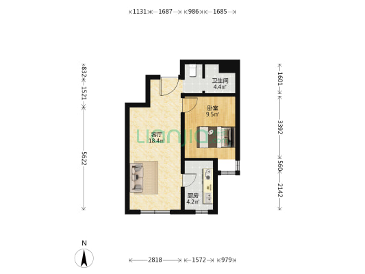 海棠苑 1室1厅1卫 56平方