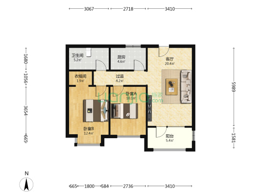 国仕九礼 2室1厅1卫 89平方