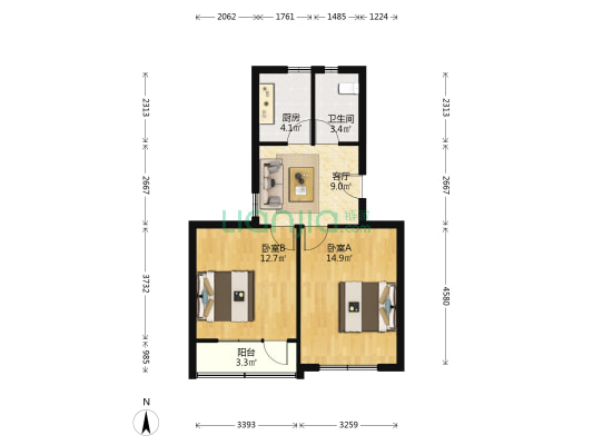 中华美路5弄 2室1厅1卫 61平方