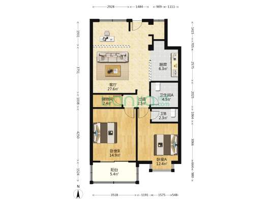 万岙老人公寓 2室1厅2卫 102平方