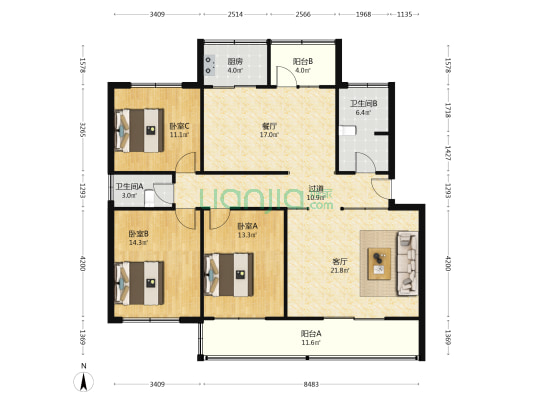 防灾科技学院教工住宅楼 3室2厅2卫 138平方
