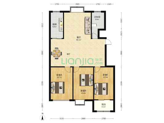 和鑫城 3室1厅1卫 138平方