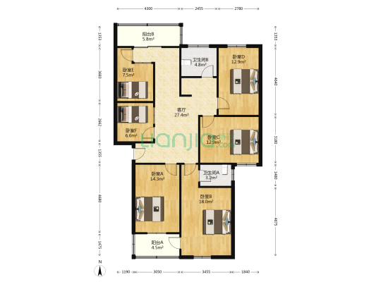 航海东路69号院 6室1厅2卫 143平方